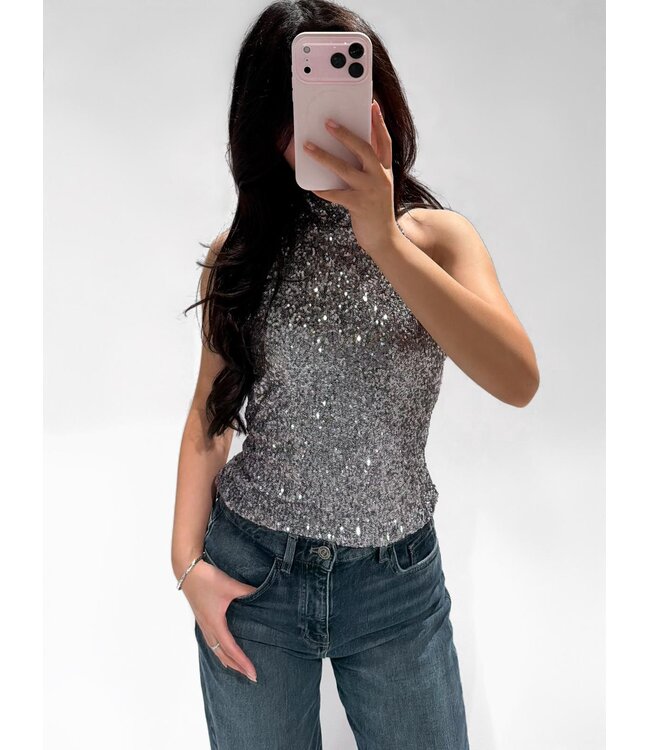 GRACIE SEQUIN HALTER TOP - SILVER