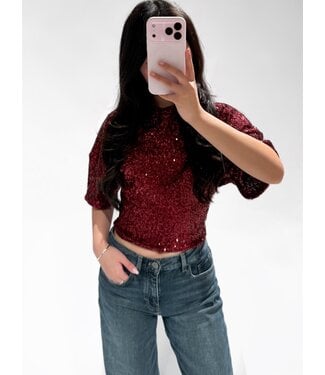 SEQUIN TEE - BORDEAUX
