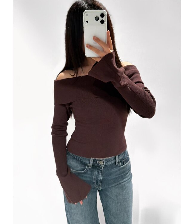 AUDREY OFF SHOULDER TOP - LVC1082 - BROWN