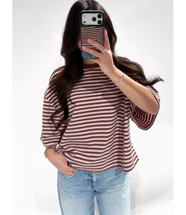 (PRE-ORDER) REDEFINED STRIPE TEE - RF0060 - PINK/BROWN