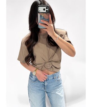 REDEFINED SHOULDER PAD KNOT TEE - RF0059 - TAUPE