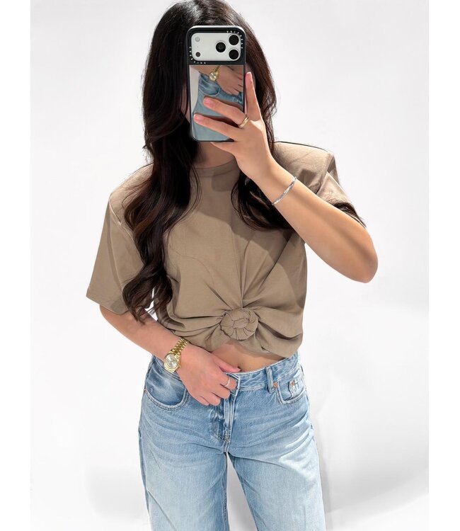 REDEFINED SHOULDER PAD KNOT TEE - RF0059 - TAUPE