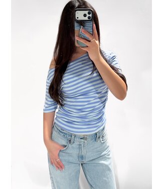(PRE-ORDER) OFF SHOULDER STRIPE TOP - ICE BLUE/SKY