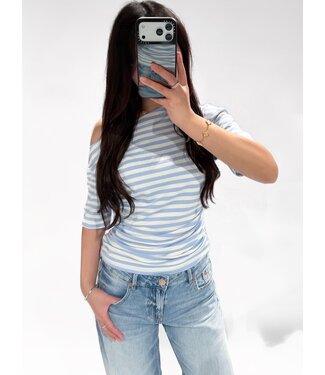 OFF SHOULDER STRIPE TOP - BLUE/SKY