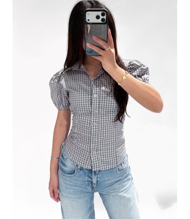 ABBEY CHECKERED TOP - NAVY