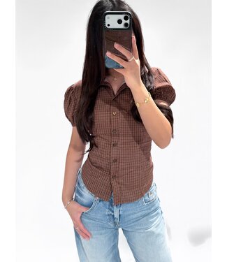 ABBEY CHECKERED TOP - BROWN