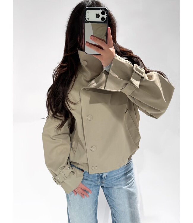 SHORT HIGH NECK TRENCH COAT - LVC1088 - KHAKI