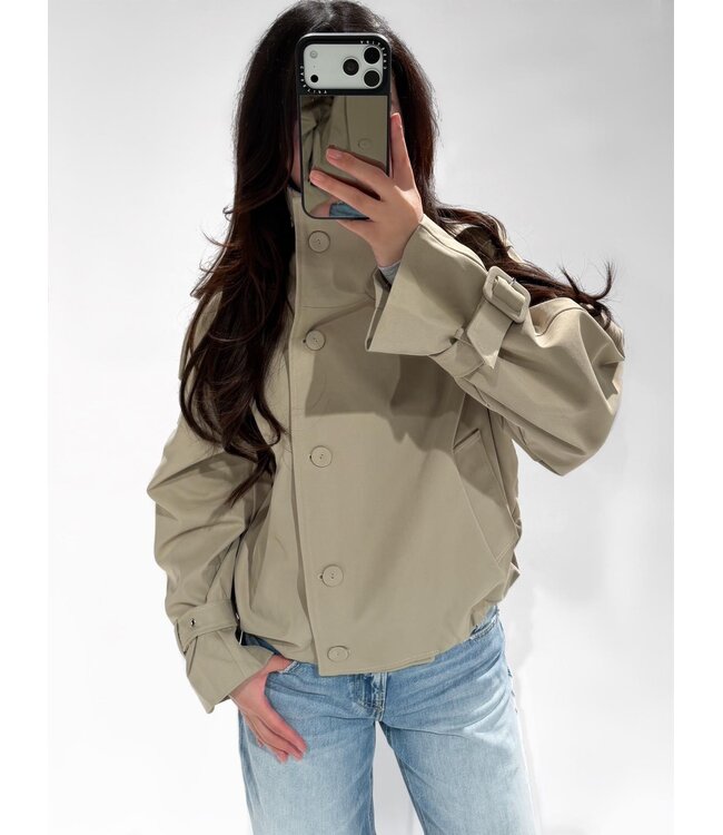 SHORT HIGH NECK TRENCH COAT - LVC1088 - KHAKI
