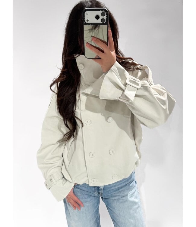 SHORT HIGH NECK TRENCH COAT - LVC1088 - ECRU