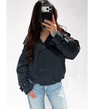 SHORT HIGH NECK TRENCH COAT - LVC1088 - NAVY