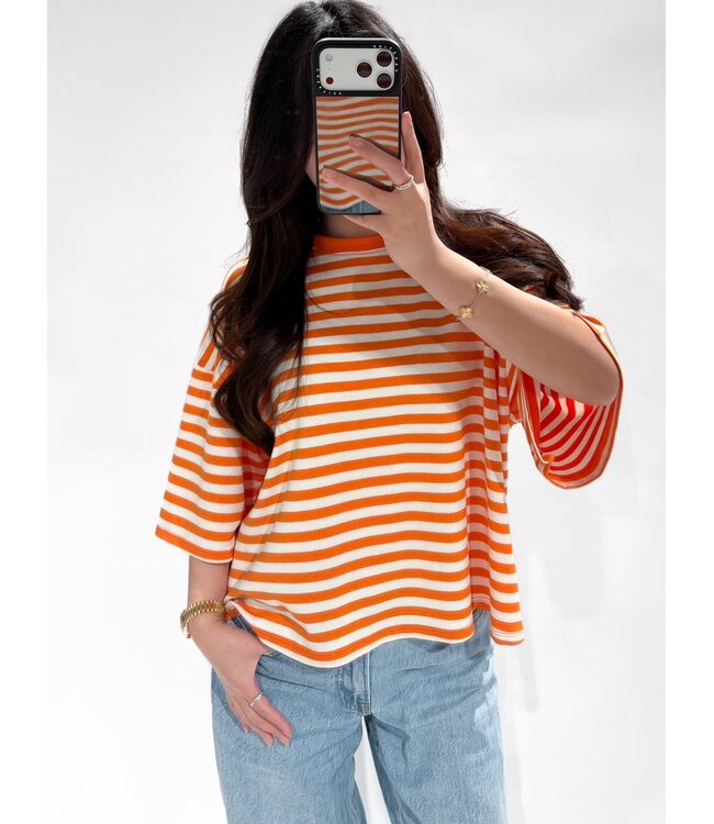 STRIPE TEE - ORANGE/WHITE