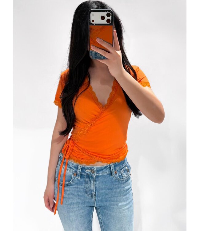 WRAP LACE TOP - ORANGE