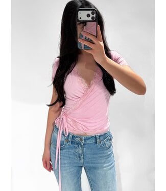 WRAP LACE TOP - PINK