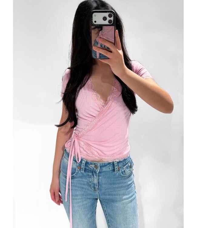 WRAP LACE TOP - PINK