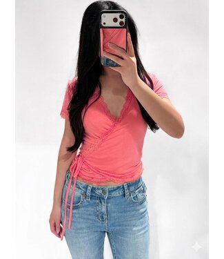 WRAP LACE TOP - CORAL