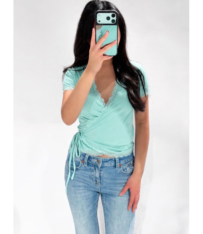 WRAP LACE TOP - TURQUOISE