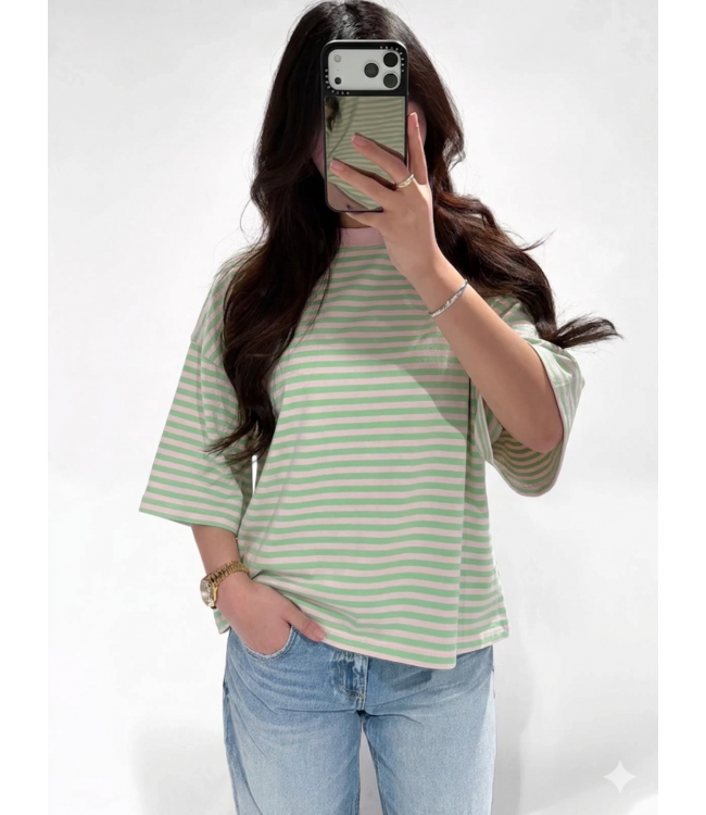 REDEFINED STRIPE TEE - RF0060 - STRAWBERRY/MATCHA