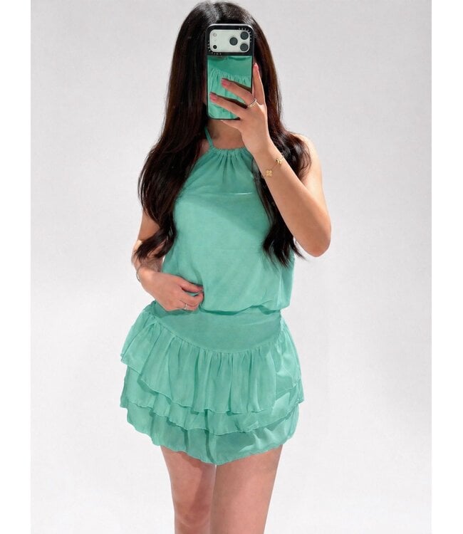 OLIVIA HALTER DRESS - TURQUOISE