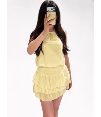 OLIVIA HALTER DRESS - LEMON