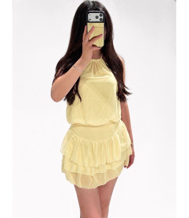 OLIVIA HALTER DRESS - LEMON