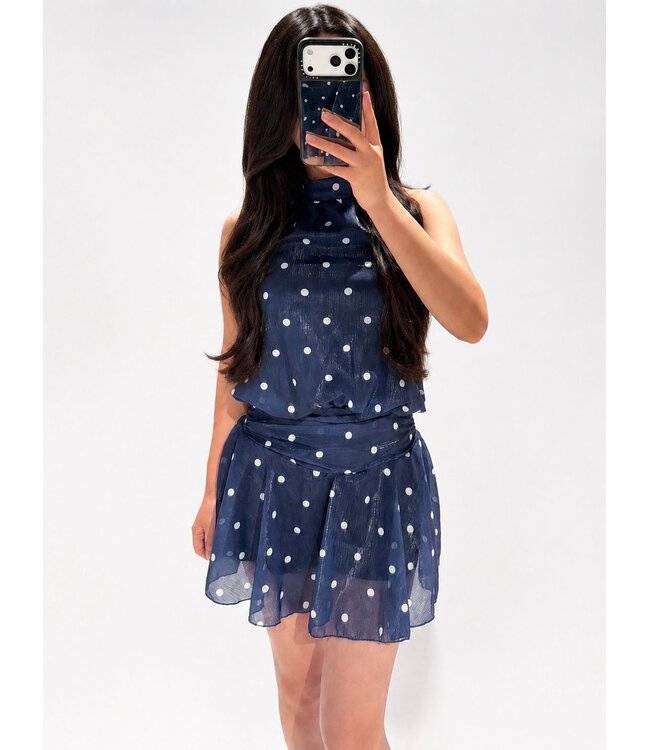 POLKADOTS HALTER  DRESS - NAVY