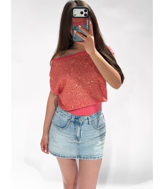 ELLY SEQUIN KNIT TOP - LVC1132 - CORAL