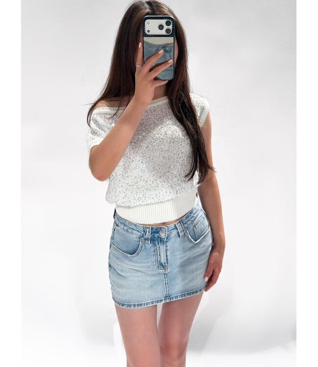 ELLY SEQUIN KNIT TOP - LVC1132 - WHITE