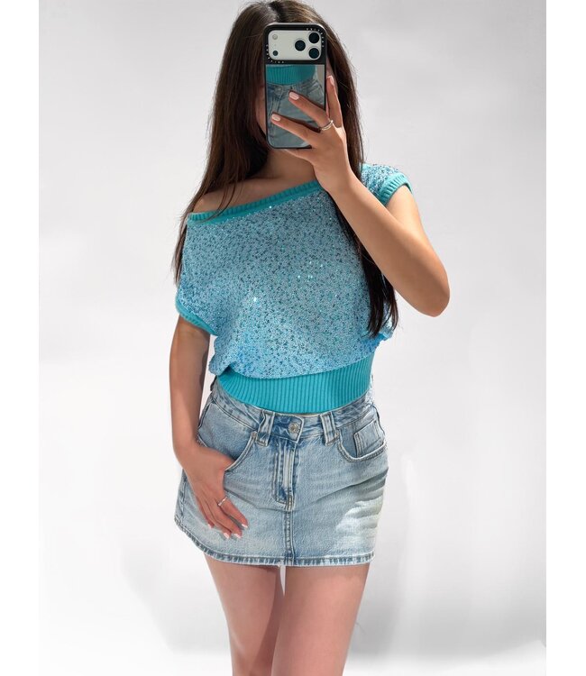 ELLY SEQUIN KNIT TOP - LVC1132 - BLUE