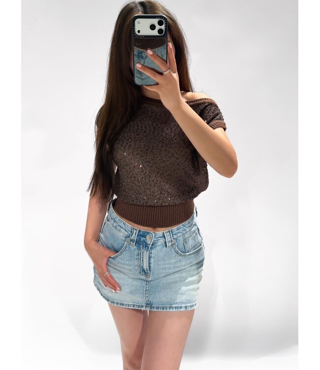ELLY SEQUIN KNIT TOP - LVC1132 - BROWN