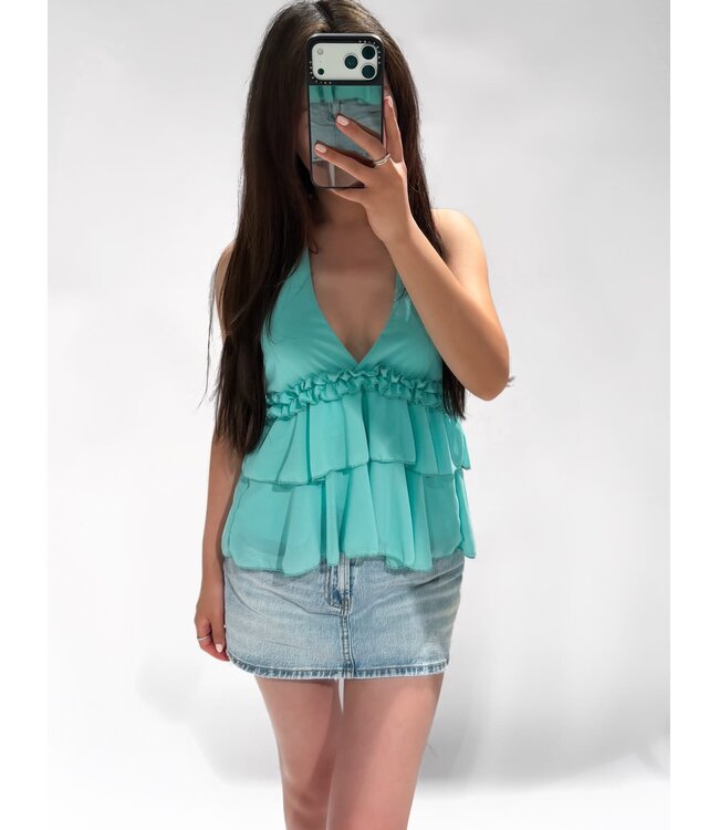 ZYLA HALTER TOP -TURQUOISE