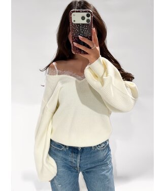 (PRE-ORDER | END OF OCTOBER) LUMI LACE SWEATER - LVC1142 - WHITE