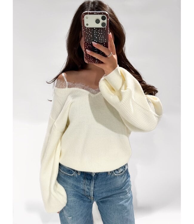 LUMI LACE SWEATER - LVC1142 - WHITE