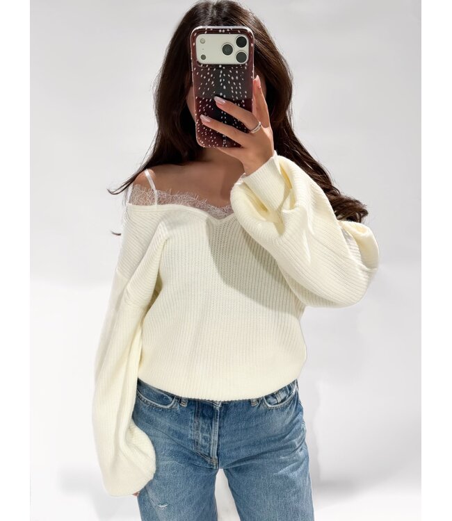 (PRE-ORDER | END OF OCTOBER) LUMI LACE SWEATER - LVC1142 - WHITE