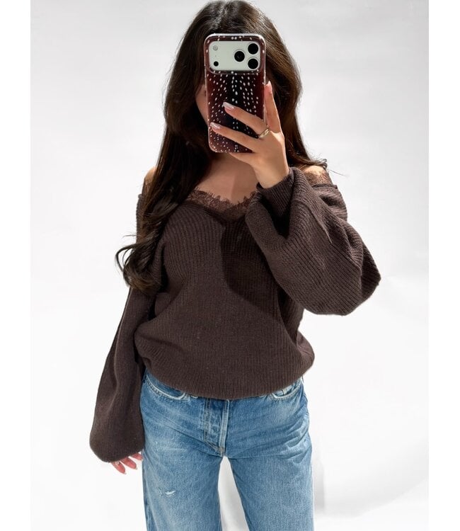 LUMI LACE SWEATER - LVC1142 - BROWN