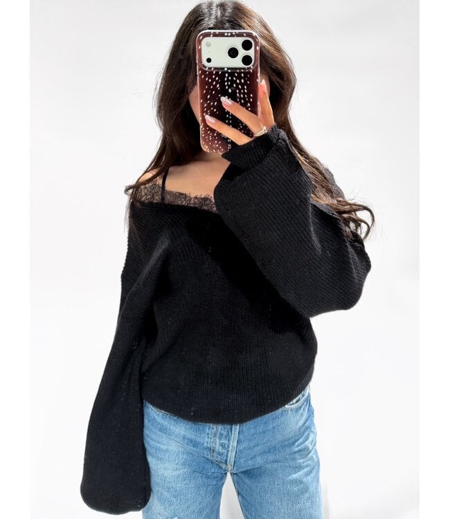LUMI LACE SWEATER - LVC1142 - BLACK