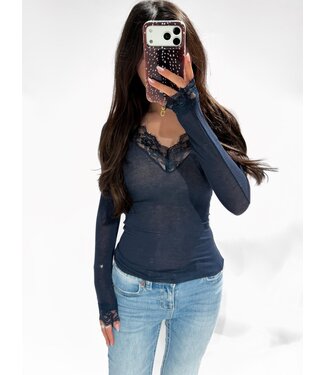 LACE CASHMERE TOP - D28668 - NAVY