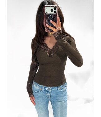 LACE CASHMERE TOP - D28668 - BROWN