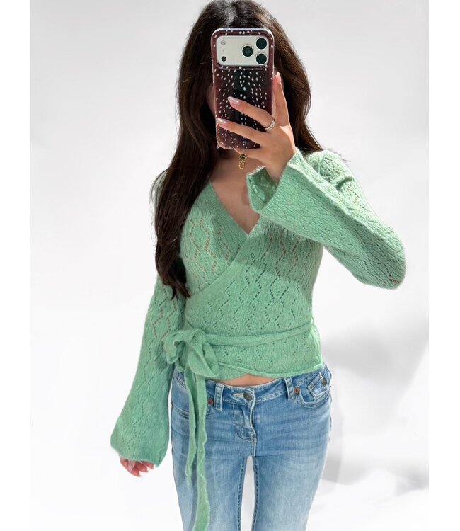 PENELOPE WRAP CARDIGAN - PISTACHE