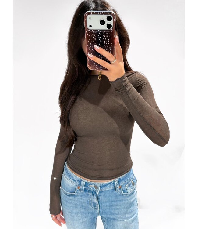 BASIC CASHMERE TOP - D28667 - BROWN