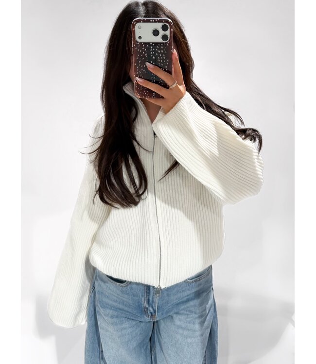 FREYA ZIP CARDIGAN - LVC1047 - WHITE