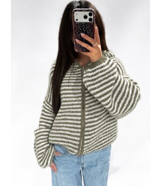 RUBY STRIPE HOODED CARDIGAN - GREEN