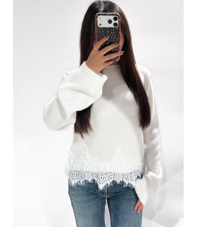 MAEVE LACE SWEATER - WHITE