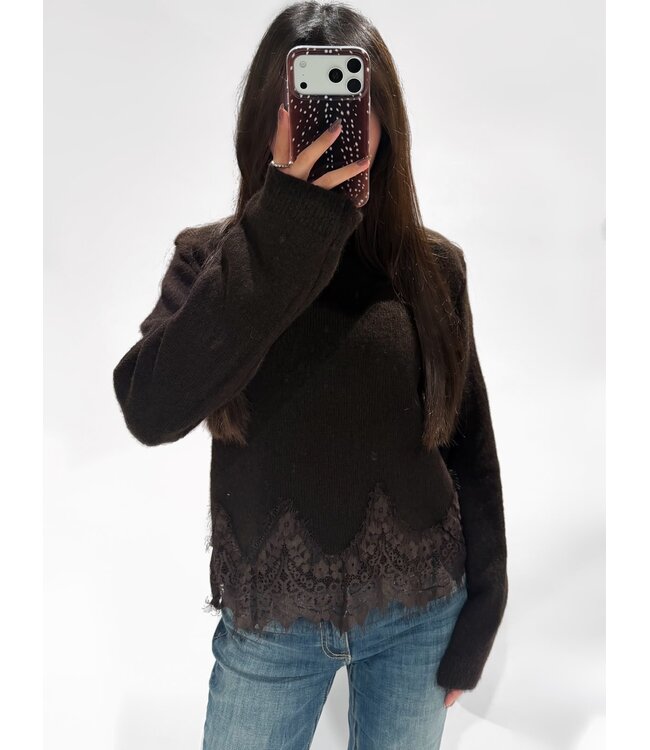 MAEVE LACE SWEATER - BROWN