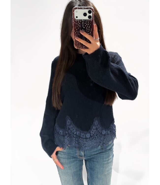 MAEVE LACE SWEATER - NAVY