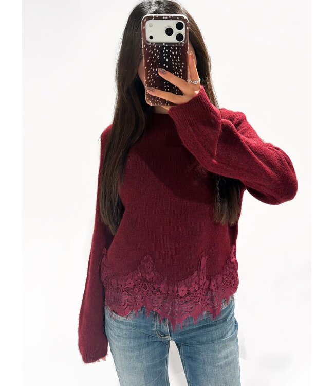 MAEVE LACE SWEATER - BORDEAUX