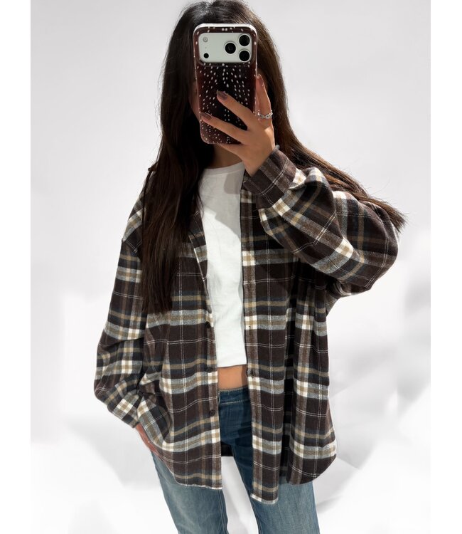 OVERSIZED FLANNEL TOP - BROWN