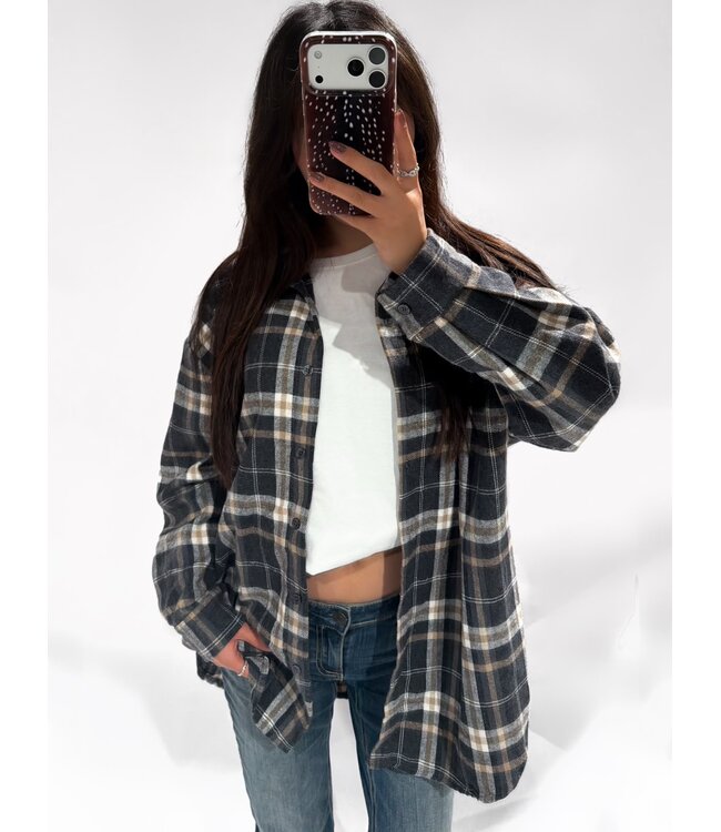 OVERSIZED FLANNEL TOP - GREY