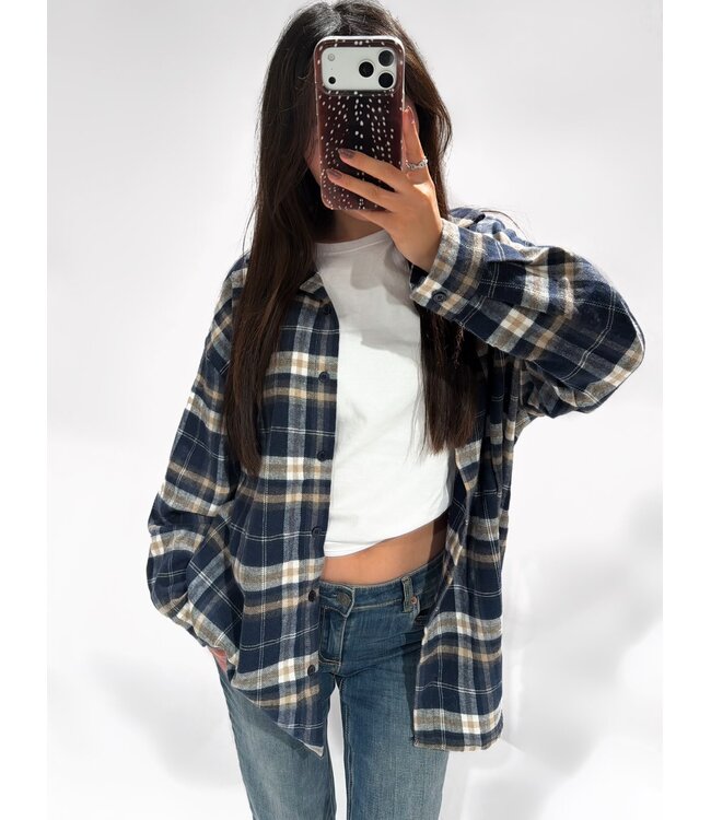 OVERSIZED FLANNEL TOP - NAVY
