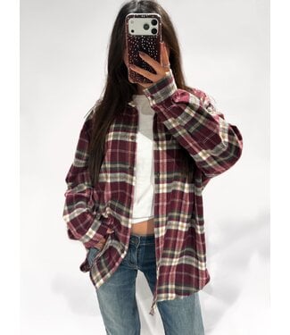OVERSIZED FLANNEL TOP - BORDEAUX
