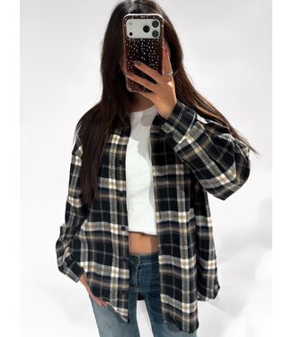 OVERSIZED FLANNEL TOP - BLACK
